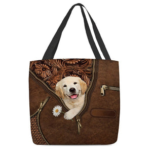 Golden Retriever Holding Daisy Tote Bag