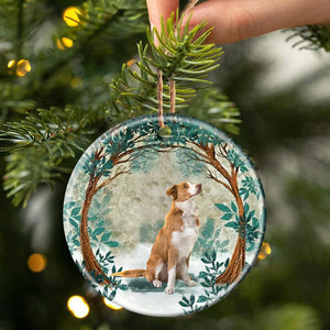 Golden And White Border Collie Among Forest Porcelain/Ceramic Ornament