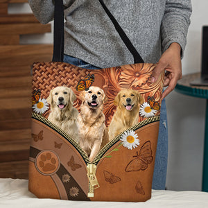 Golden Retriever Daisy Flower And Butterfly Tote Bag