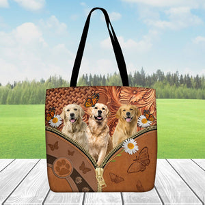 Golden Retriever Daisy Flower And Butterfly Tote Bag