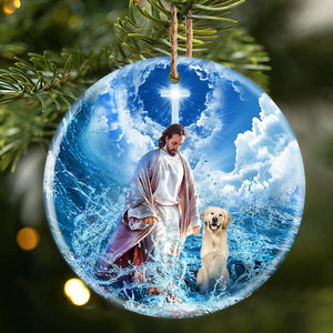 Golden Retriever And God Walking On The Ocean Wave Porcelain/Ceramic Ornament