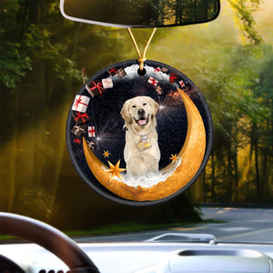 Golden Retriever Fashion Moon Car Hanging Ceramic Ornament
