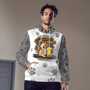 Happiness Is An Old Man With A Beer And A Golden Retriever Hoodie