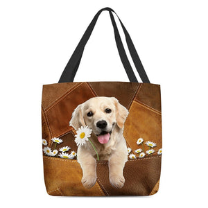 Golden Retriever Holding Daisy All Over Printed Tote Bag
