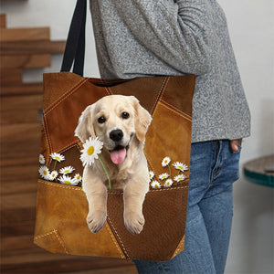 Golden Retriever Holding Daisy All Over Printed Tote Bag