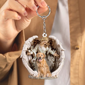 Angel Hug Golden Retriever2 Acrylic Keychain