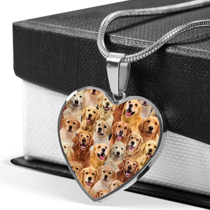 A Bunch Of Golden Retrievers Heart Necklace