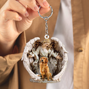 Angel Hug Golden retriever Acrylic Keychain