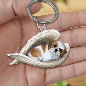 Gold white shih tzu Sleeping Angel Acrylic Keychain