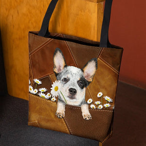 Heeler Holding Daisy All Over Printed Tote Bag