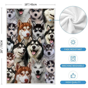 A Bunch Of Huskies Kitchen Towel
