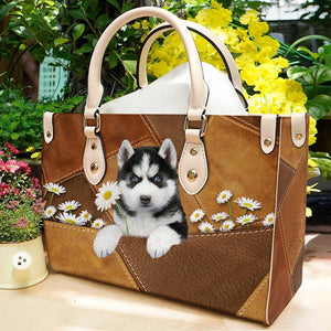 Husky Holding Daisy Leather Bag