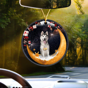 Husky Fashion Moon Car Hanging Ceramic Ornament