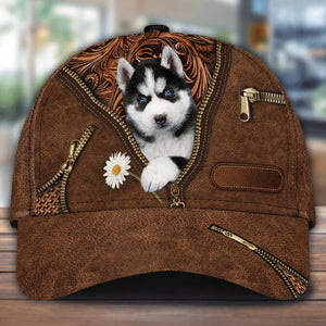 Husky Holding Daisy Unisex Cap