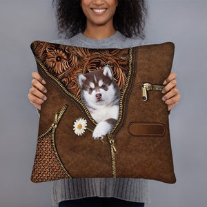 Husky 2 Holding Daisy Pillow Case