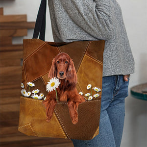 Irish Setter Holding Daisy All Over Printed Tote Bag