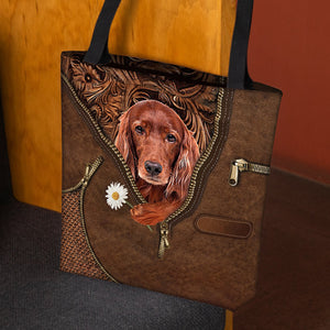 Irish Setter Holding Daisy Tote Bag
