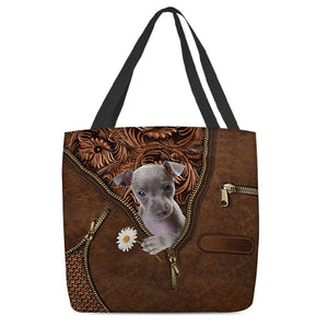 Italian Greyhound Holding Daisy Tote Bag