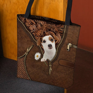 Jack Russell Terrier 2 Holding Daisy Tote Bag