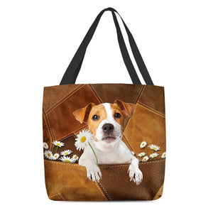 Jack Russell Terrier Holding Daisy All Over Printed Tote Bag