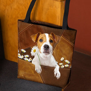 Jack Russell Terrier Holding Daisy All Over Printed Tote Bag