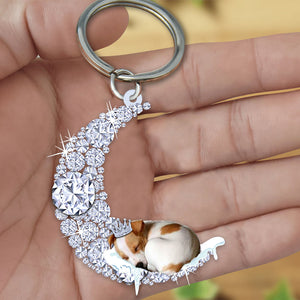 Jack Russell Terrier Sleeping On A Diamond Moon Acrylic Keychain