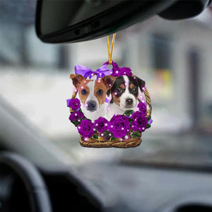 Jack Russell Terrier Purple Rose Wicker Basket Car Hanging Ornament
