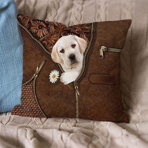 Labradoole Holding Daisy Pillow Case