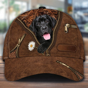 Black Labrador Holding Daisy Unisex Cap