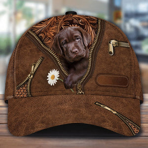 Chocolate Labrador Holding Daisy Unisex Cap
