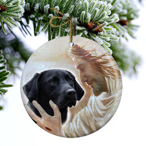 New Release -Black Labrador Retriever With God Porcelain/Ceramic Ornament