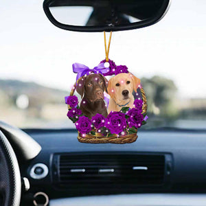 Labrador Retriever2Purple Rose Wicker Basket Car Hanging Ornament