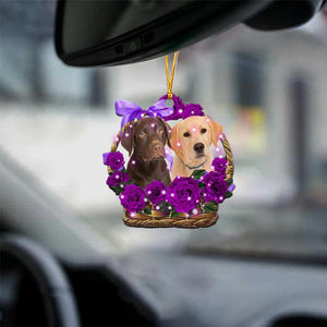 Labrador Retriever2Purple Rose Wicker Basket Car Hanging Ornament