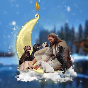 Jesus Surrounded By labradors02 On The Moon Ornament