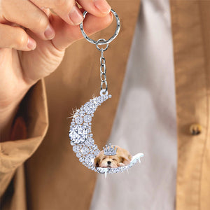 Lhasa Apso Sleeping On A Diamond Moon Acrylic Keychain