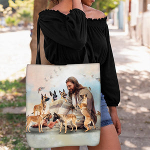 Jesus Surrounded By Malinoises Tote Bag