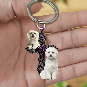 Maltese Pray For God Acrylic Keychain