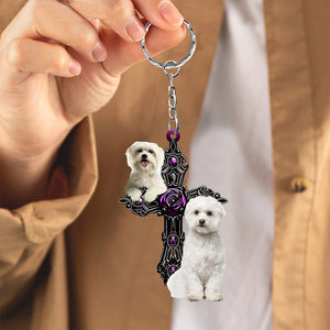 Maltese Pray For God Acrylic Keychain