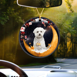 Maltese Fashion Moon Car Hanging Ceramic Ornament