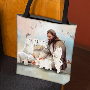 Jesus Surrounded By Malteses Tote Bag