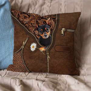 Miniature Pinchers Holding Daisy Pillow Case