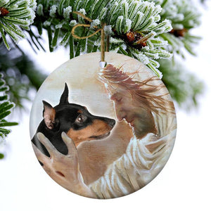 New Release -Miniature Pinscher With God Porcelain/Ceramic Ornament