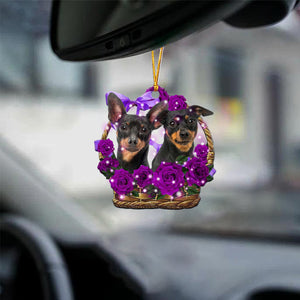 Miniature Pinscher Rose Wicker Basket Car Hanging Ornament