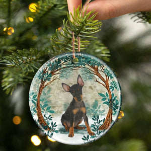 Miniature Pinscher Among Forest Porcelain/Ceramic Ornament