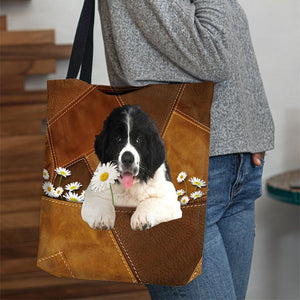 Newfoundland Holding Daisy All Over Printed Tote Bag