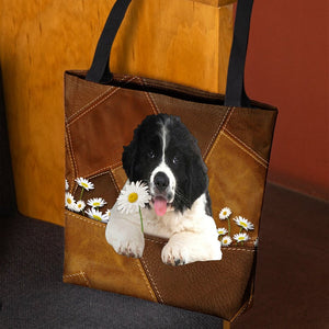 Newfoundland Holding Daisy All Over Printed Tote Bag