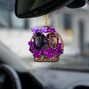 Newfoundland Rose Wicker Basket Car Hanging Ornament