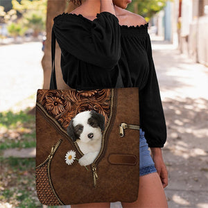 Old English Sheepdog Holding Daisy Tote Bag