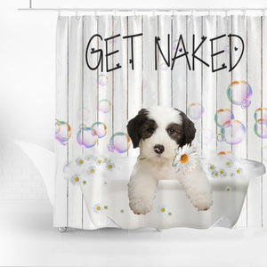 Old English Sheepdog Get Naked Daisy Shower Curtain