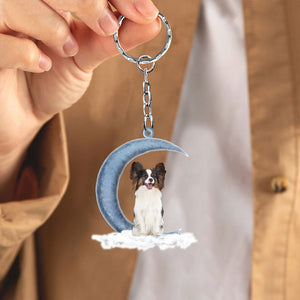 Papillon Dog On The Moon Flat Acrylic Keychain